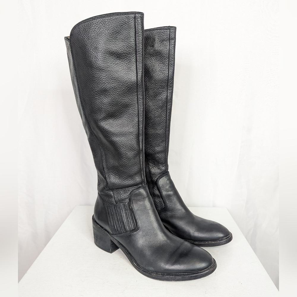Donald J. Pliner Envy Black Pebbled Leather Tall Riding Boots - Size 9.5